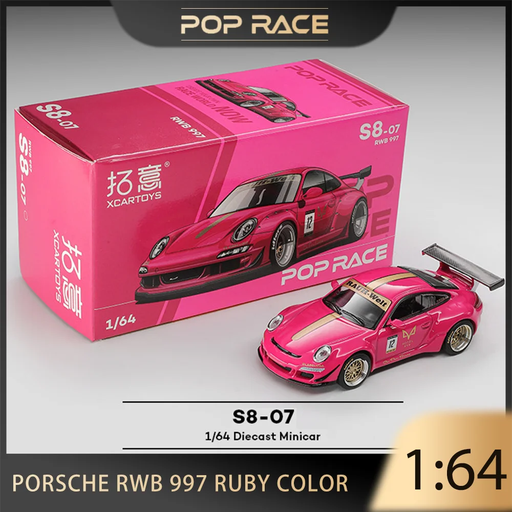 نموذج سيارة POP RACE بمقياس 1:64 طراز S8-07 بورش RWB 997 بلون الياقوت، نموذج معدني مصبوب للجمع والهدايا، متوفر للشحن الآن