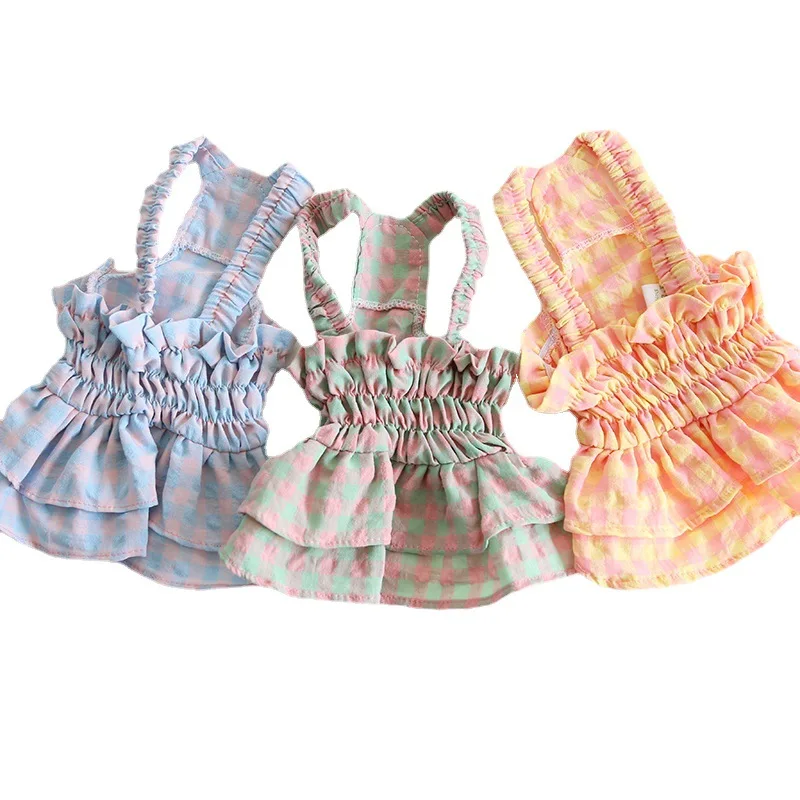 Spring Summer Dog Elastic Waist Skirt Two-color Pleated Skirt Sweet Dog Pet Clothes Cat Suspender Skirt Puppy Clothes Dress