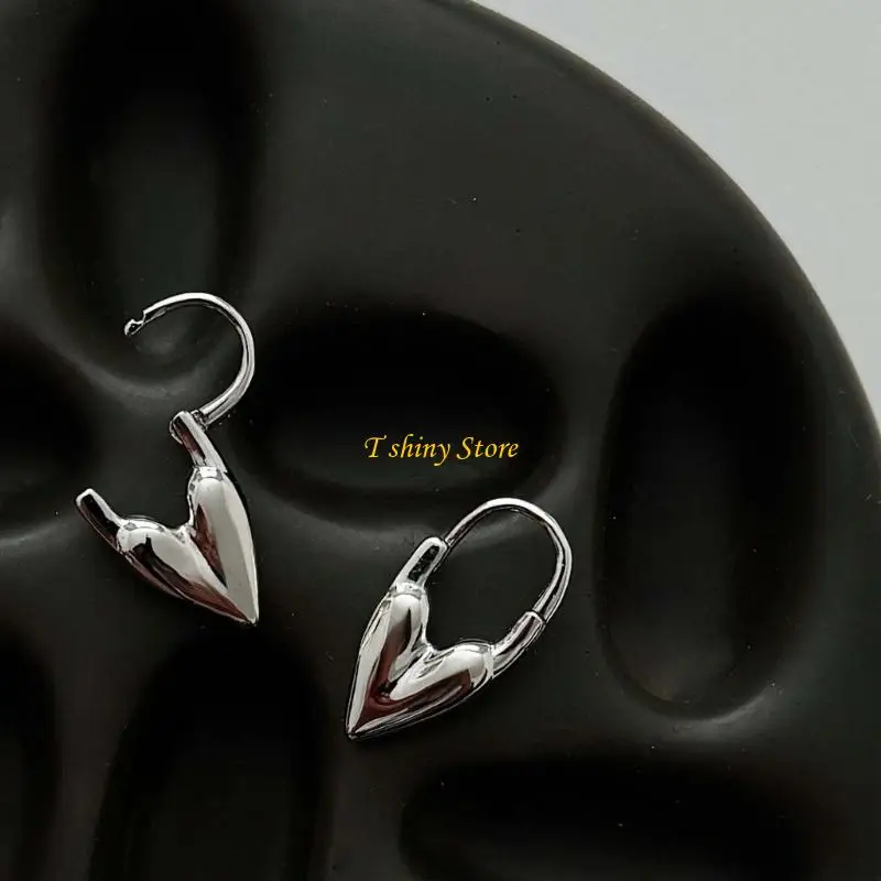 

N58F Fashionable Heart Dangle Earrings Stainless Steel Texture Comfortable Women Jewelry Suitable for Fashion Lover Present