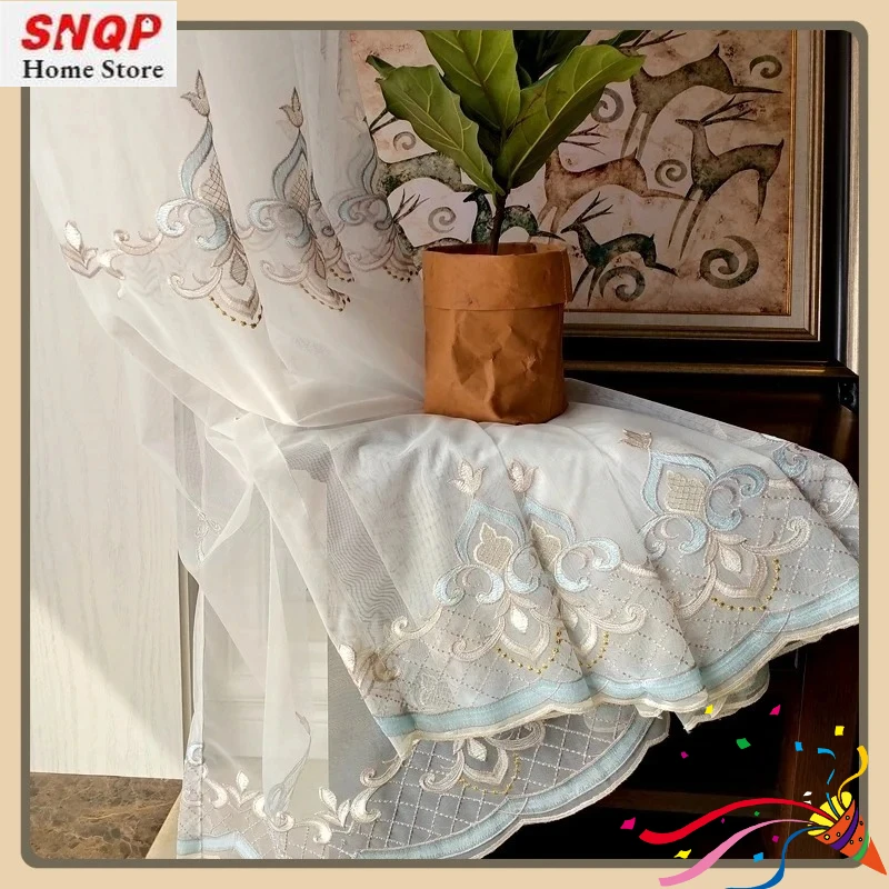 

New American Light Luxury Embroidery Beautiful Semi-shading Balcony Bay Window Tulle Curtains for Living Dining Room Bedroom