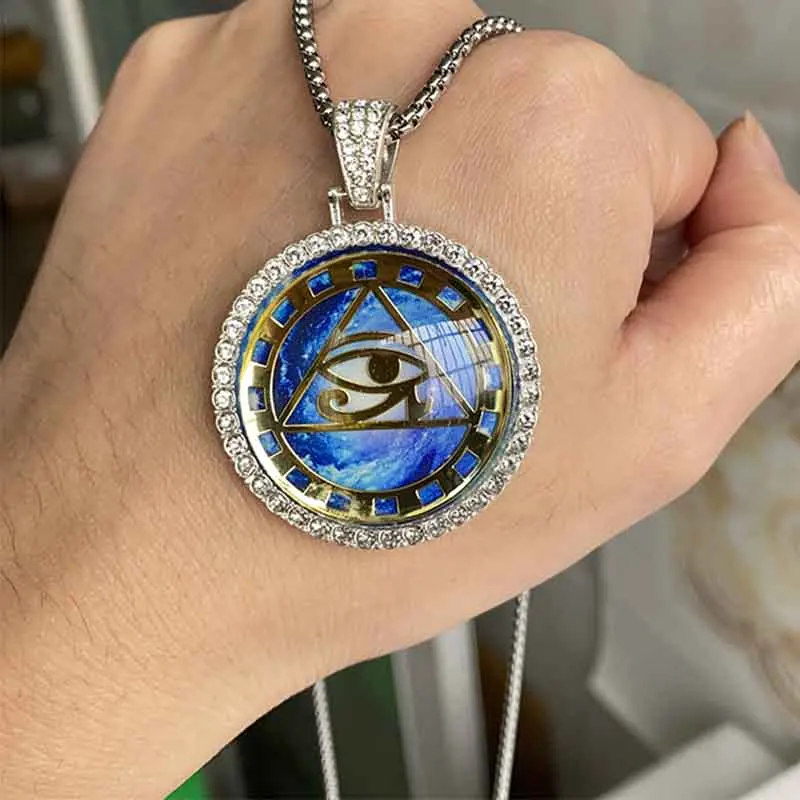 Cubic Zirconia Ancient Egypt Eye Of Horus Pendant Necklace Vintage Egyptian Pharaoh Amulet Rune Men's Necklace Jewelry Gift