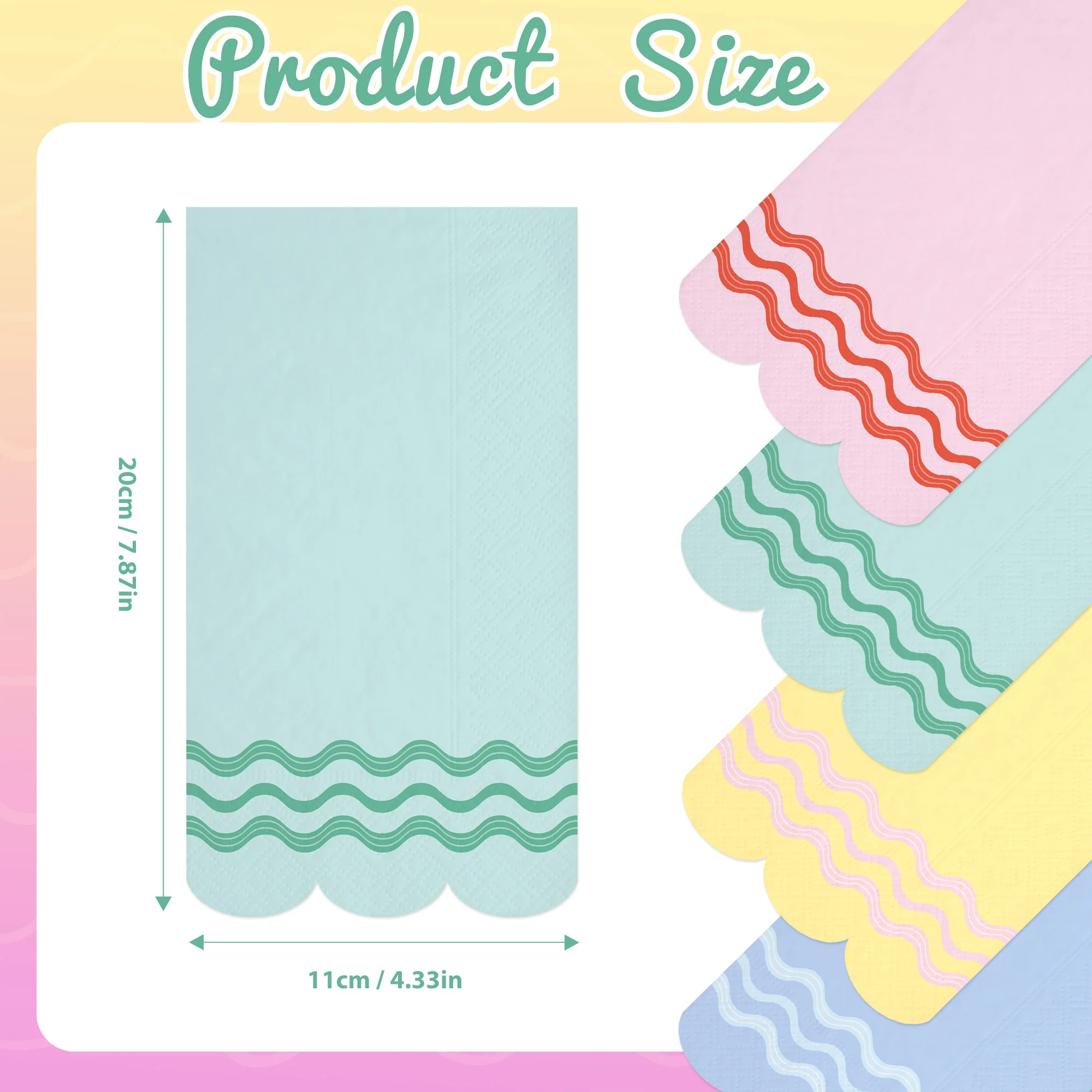 20Pcs Rainbow Guest Paper Napkins, Scalloped Edge Napkins in Assorted Pastel Colors, 7.9x4.3 Inch Folded