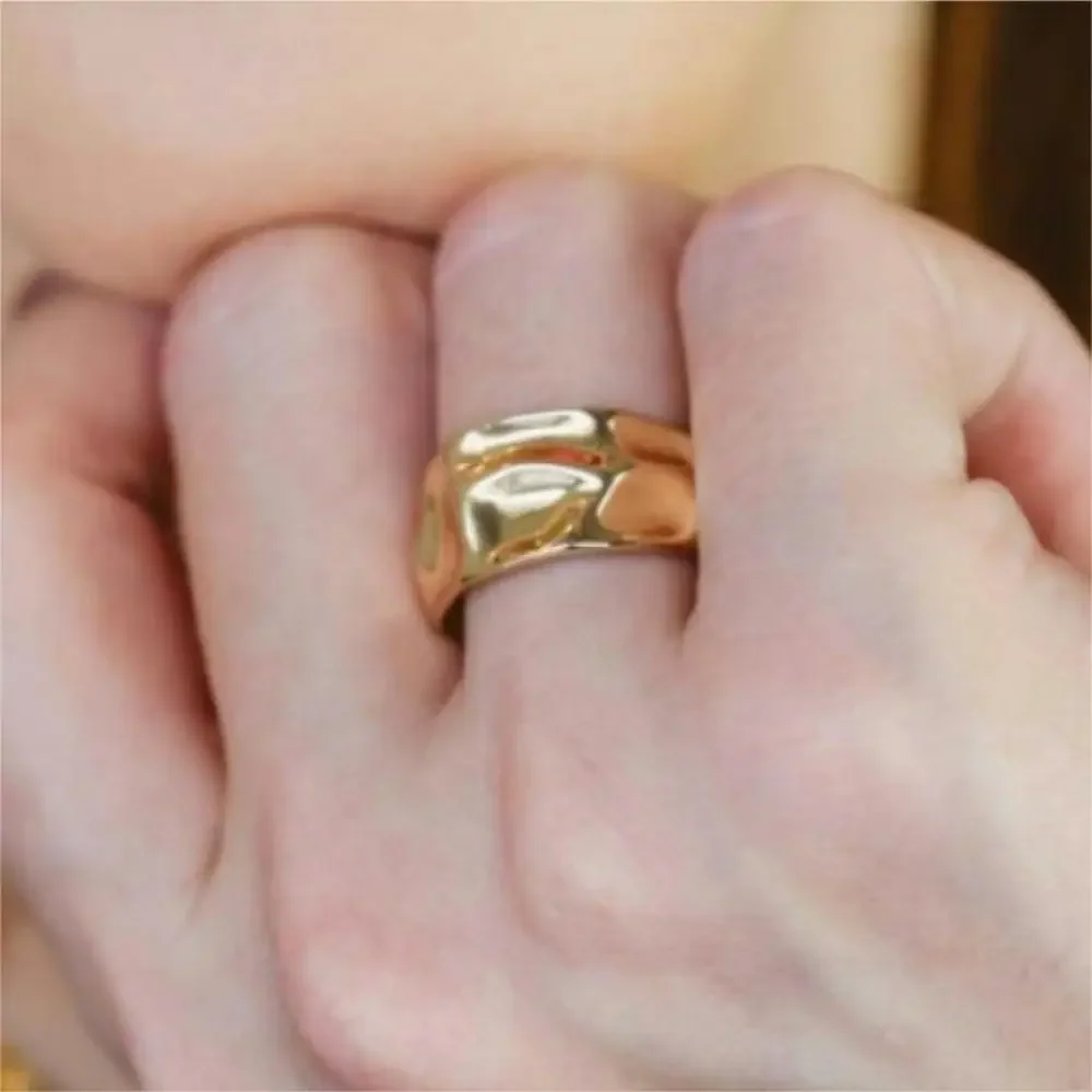 3pcs Stackable Resizable Stainless Steel Wave Cuff Ring Set