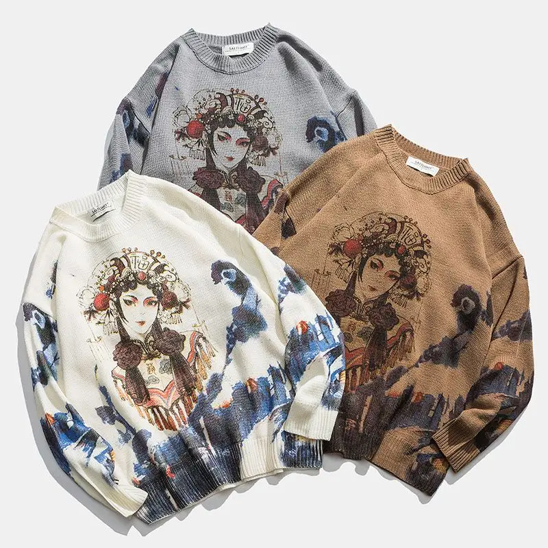 

American Retro Print Sweater Loose Lazy Sle ex Spring Autumn New Design Soft Polyester Fiber Long Sve Hoodie