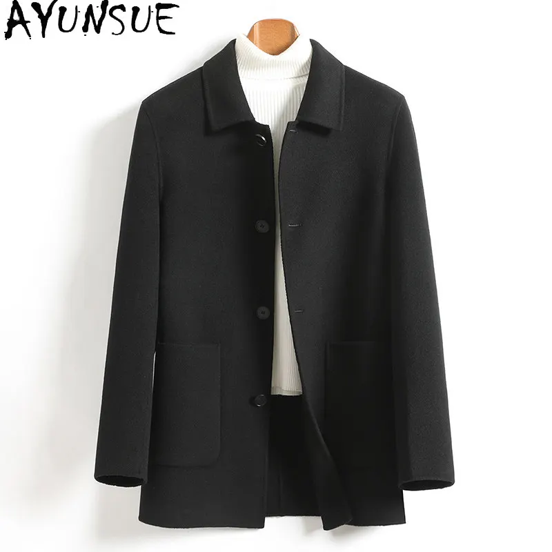 AYUNSUE New Fashion Double-sided 100% Wool Coats for Men Autumn Winter Lapel High Quality Woolen Jacket Mid-length Wool Coat