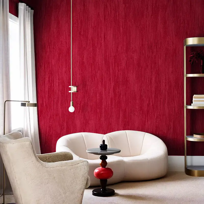 Retro Pure Color Red Wallpaper Burgundy Big Red Living Room Bedroom Ktv Background Wall Paper Clothing Store Wallpaper