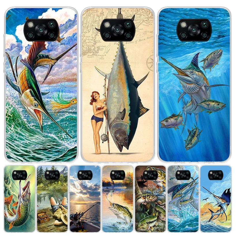 Offshore Angling Fishing Fish Rod Phone Case For Xiaomi Poco X6 X5 X4 X3 Nfc F6 F5 Pro F4 Gt F3 F2 F1 M5S M4 M3 Art Customized C