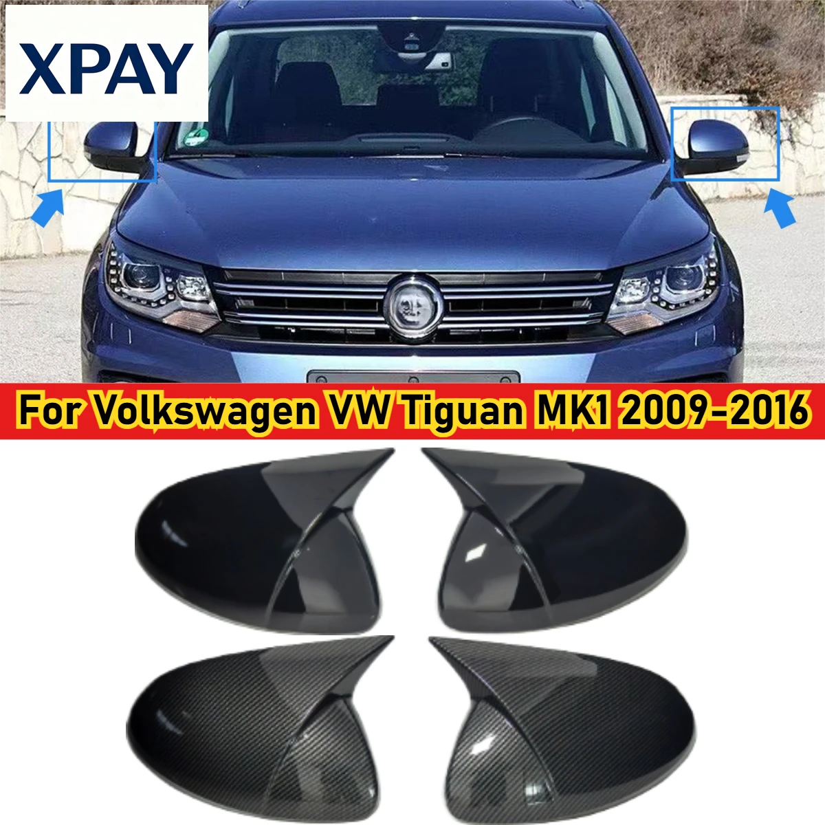 

Car New Pair Ox Horn Rear View Mirror Cover Trim For Volkswagen VW Tiguan MK1 2009-2016 Rearview Mirror Covers Car Accessories