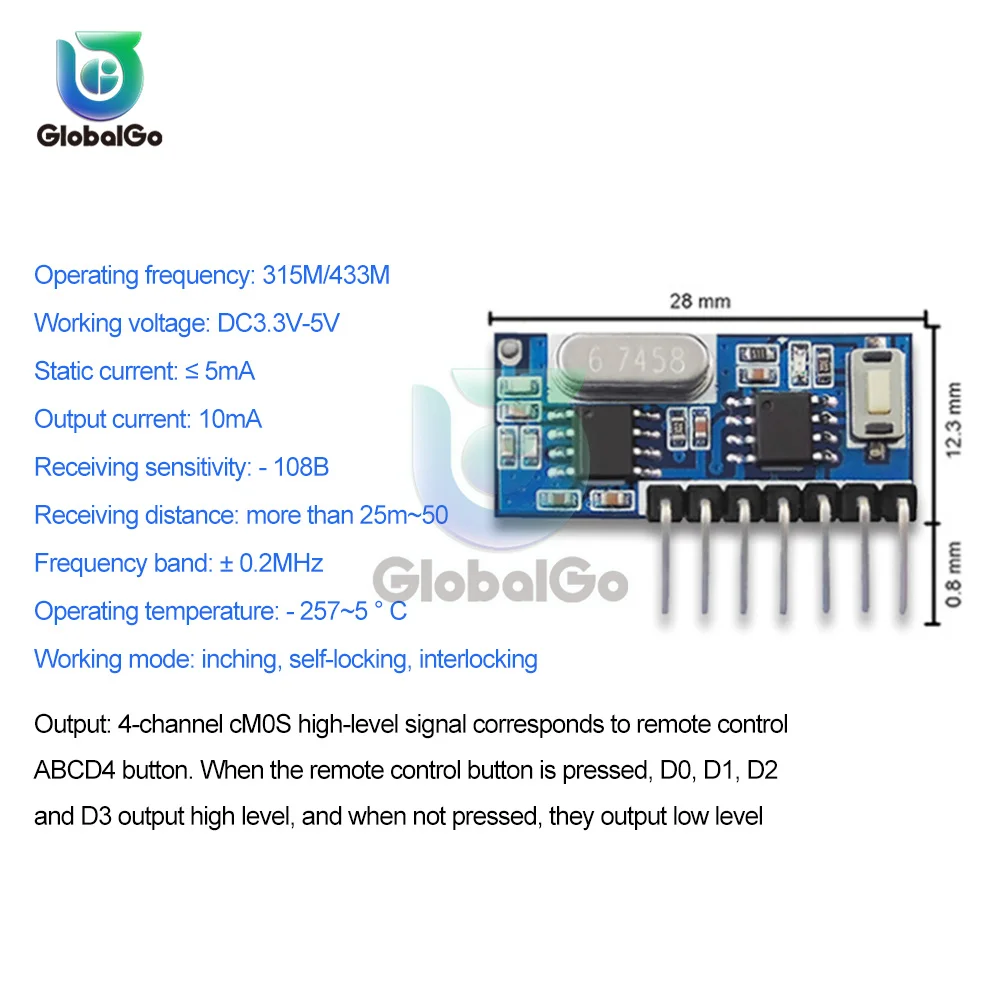 433Mhz 315Mhz Superheterodyne Rf Ontvanger En Zender Module Draadloze Breed Voltage Decodering Ontvanger 4 Kanaals Output Module