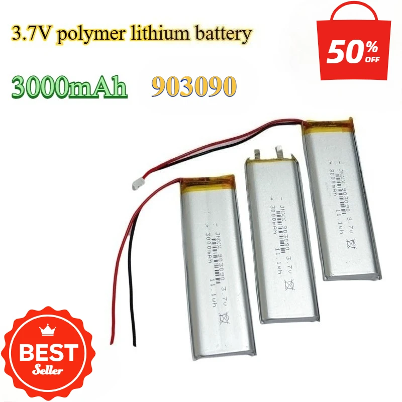 

3.7V 903090 Polymer Lithium Battery Real Capacity 3000mAh Suitable for Solar Lamp Small Speaker Cervical Spine Heater Massager