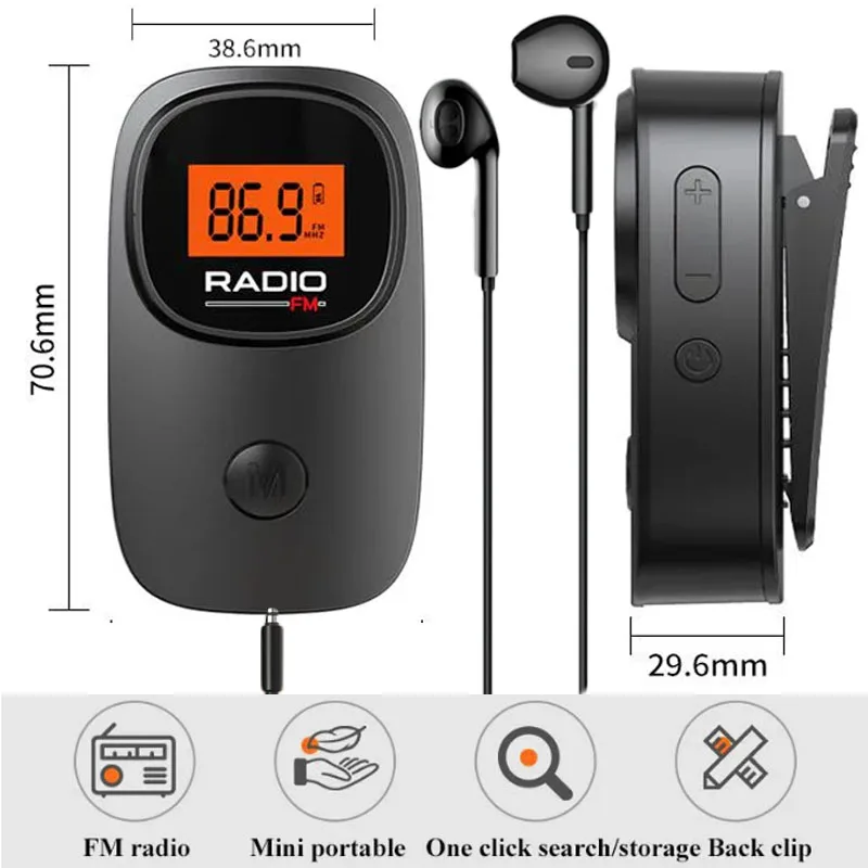 Mini-Taschen-DSP-Radio, tragbarer Bildschirm mit Hintergrundbeleuchtung, FM-Radios, Empfänger, batteriebetriebenes Radio mit 3,5-mm-Stereo-Kopfhörern für ältere Menschen