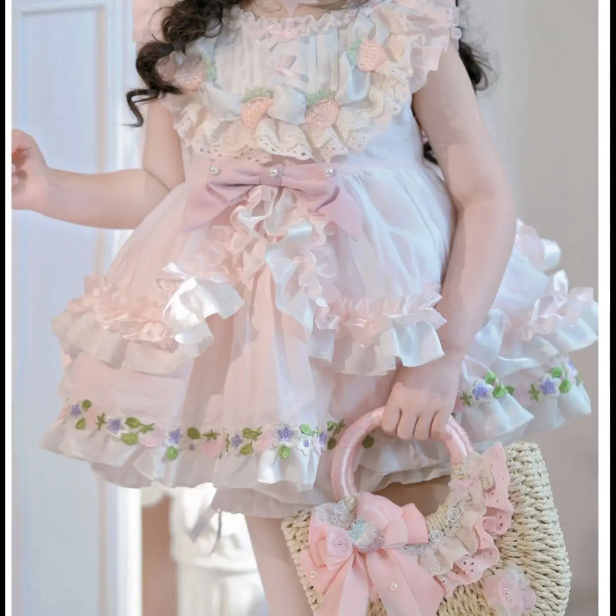 Baby Girl Summer Pink Sweet Lolita Lace Princess Ball Gown Floral Lace Sundress Birthday Holiday Party Eid Childen Clothing