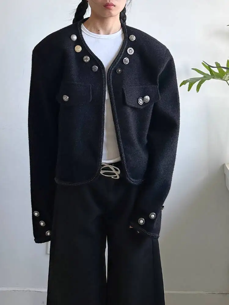 

HUISONG Niche High-End Style Shoulder-Padded Short Jacket New Loose High-End Elegant Jacket Women Fashion Spring Autumn 2025