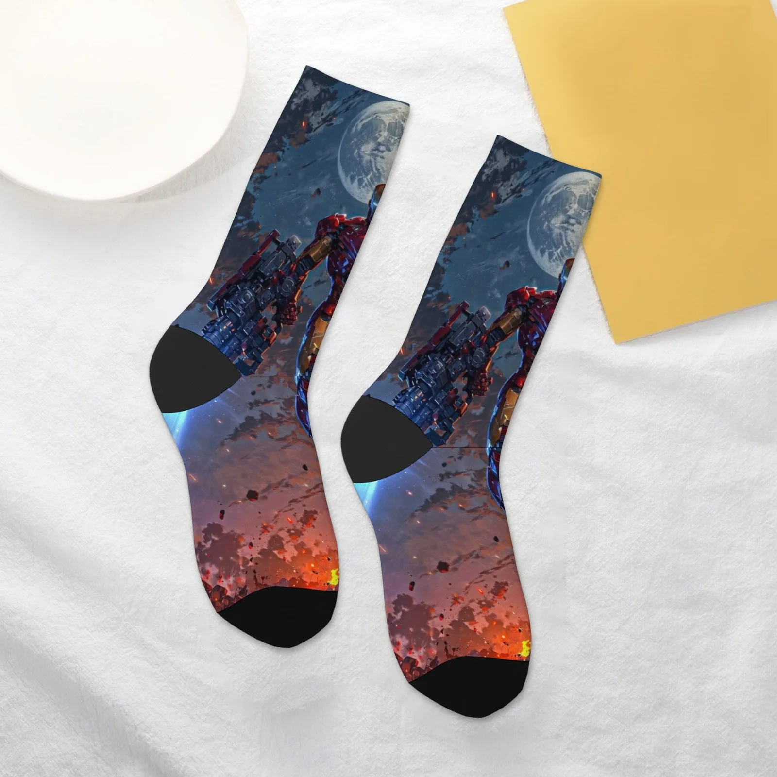 Iron Man thème Harajuku imprimer à la mode respectueux de la peau confortable équipage chaussettes de Compression unisexe rue Hip Hop chaussettes cadeau de vacances