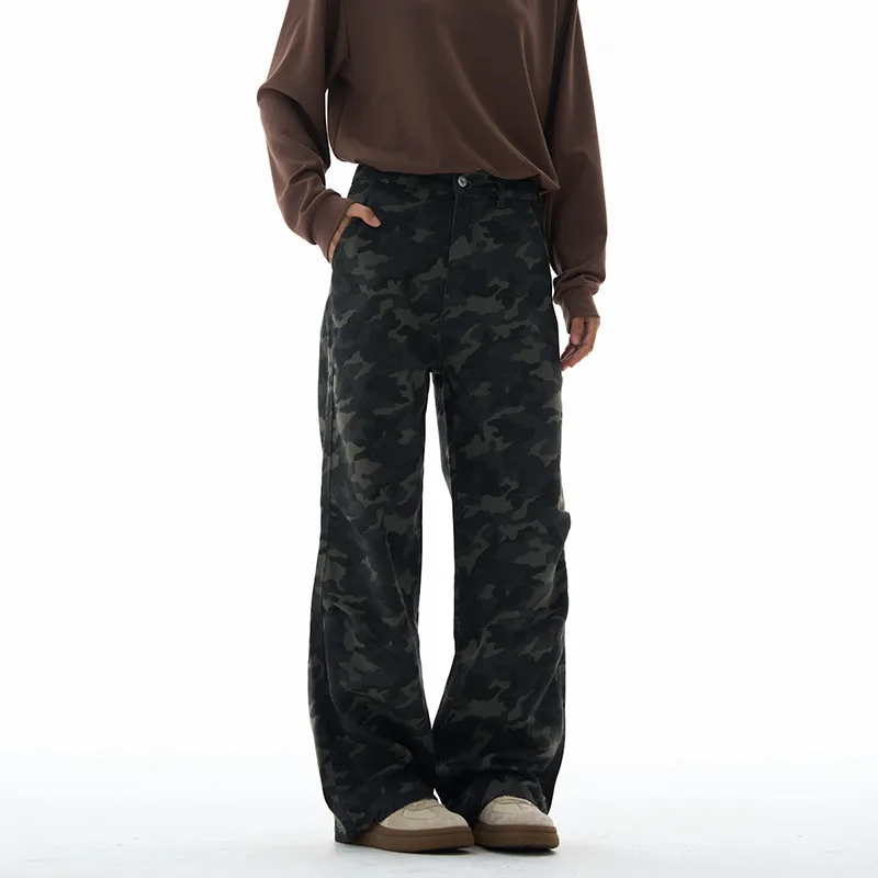 WTHT خمر الرجال التمويه فضفاض النمط الأمريكي الدنيم السراويل موضة عالية الخصر مستقيم الجينز الذكور 2025 الخريف 2A1822