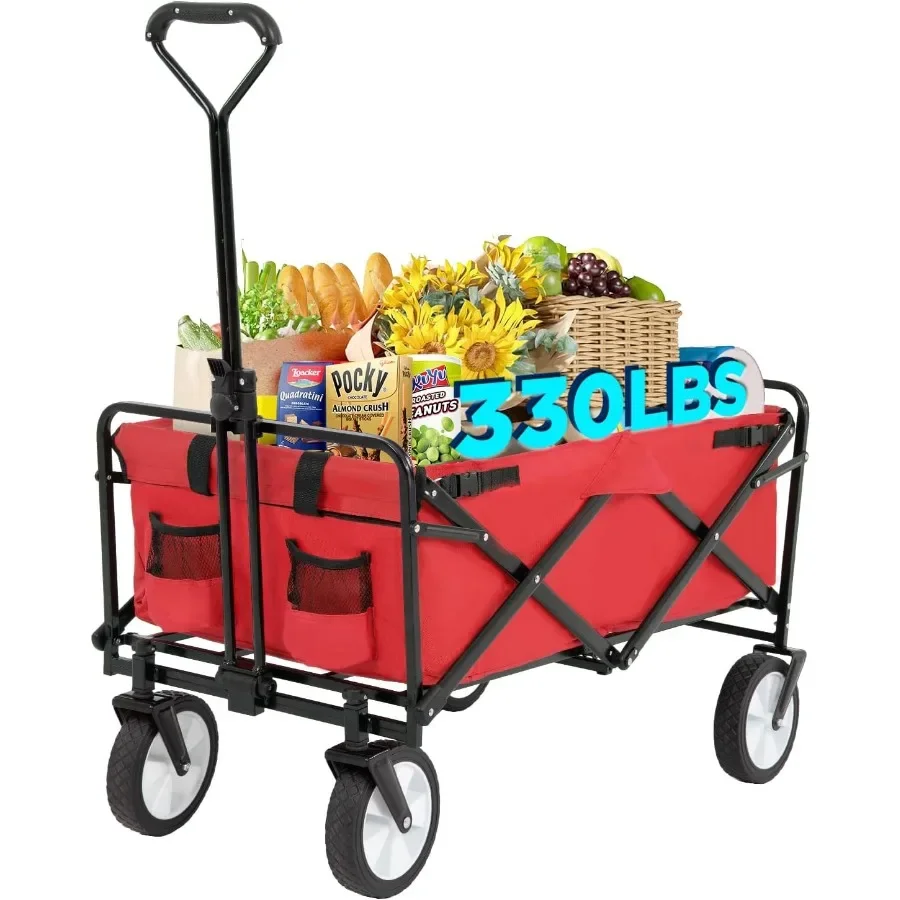 

39''L Collapsible Wagon Cart Heavy Duty Utility Folding Wagon for Outdoor Sports 330 LBS Weight Capacity Camping Garden and Sho
