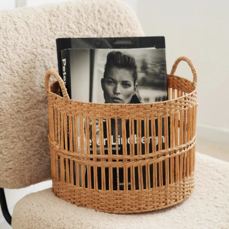 

Плетеная корзина для хранения с имитацией скандинавского ретро, водонепроницаемая корзина для грязной одежды для ванной комнаты, многофункциональная корзина для организации рук