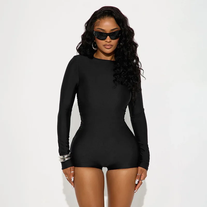 Fashion Sexy Solid Bodycon Women Rompers Round-neck Long Sleeve Elasticity Jumpsuit Casual Streetwear Elegant Jumpsuit  2026