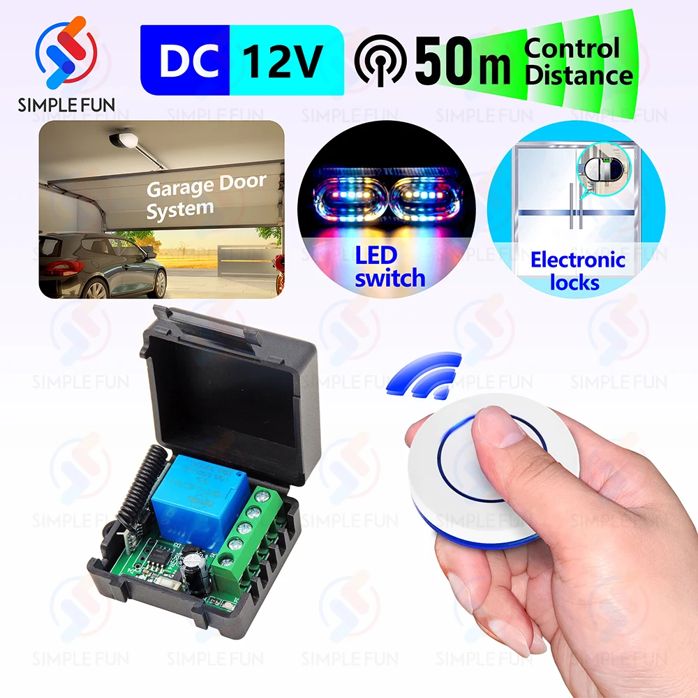 433Mhz Universal Wireless Remote Control Switch DC 12V 10A Relay,Mini Round RF Transmitter,for Light/Garage Door/Electronic Lock