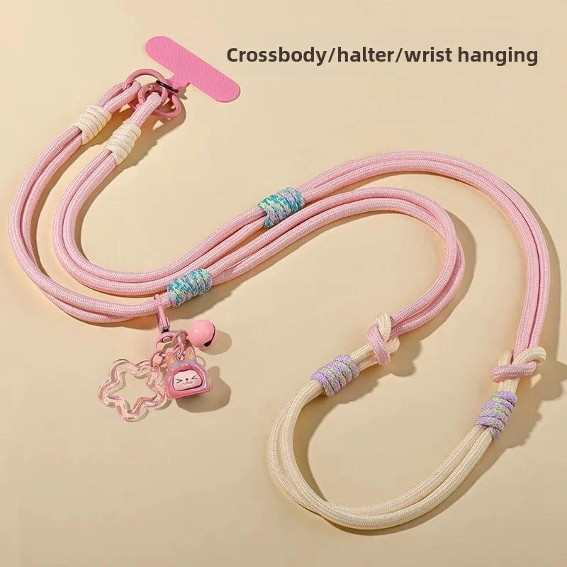 

Mobile Phone Lanyard Splicing Crossbody Strap Clip Adjustable Neck Hand Rope Three-purpose Cartoon Pendant Anti-loss Strong Rope