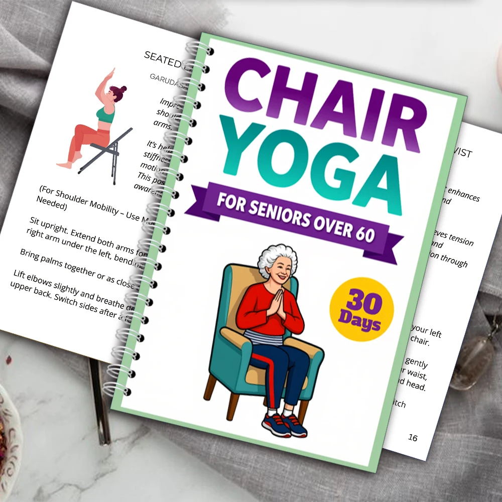 Chair Yoga Logbook Notebook Fitness Plan for Seniors Over 60, 30 Day Seated Yoga Exercises for Balance Flexibility, A5 Easy to F