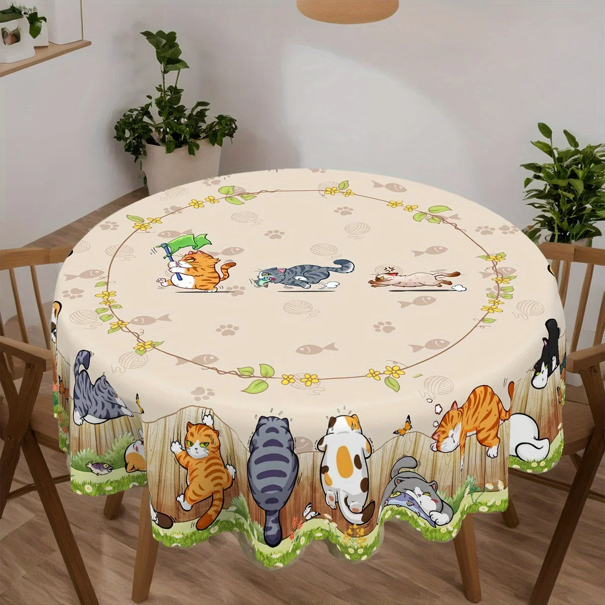 Cat tablecloth, featuring cute little cat paws and floral butterfly designs. An ideal gift for cat lovers.xzj