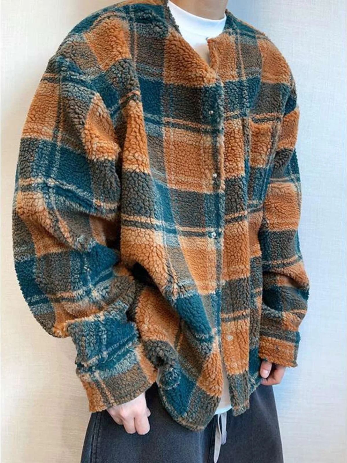 

Extra Large 300 Pou Cheered Thiened Lamb Velvet Men's Jaet Autumn Winter American Retro Warm Coat Youth ular Loos...