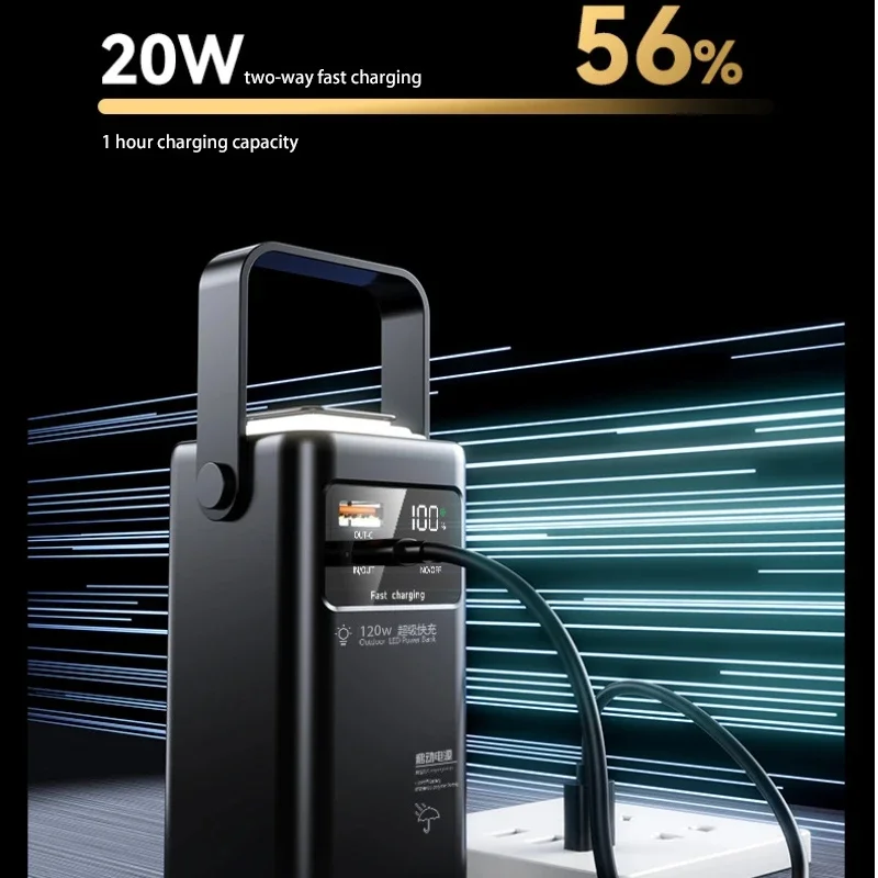 باور بانك قابل للطي 120 وات PD 200000 مللي أمبير في الساعة بطارية خارجية عالية السعة LED باور بانك متنقل مشترك خارجي لهواتف أندرويد آيفون