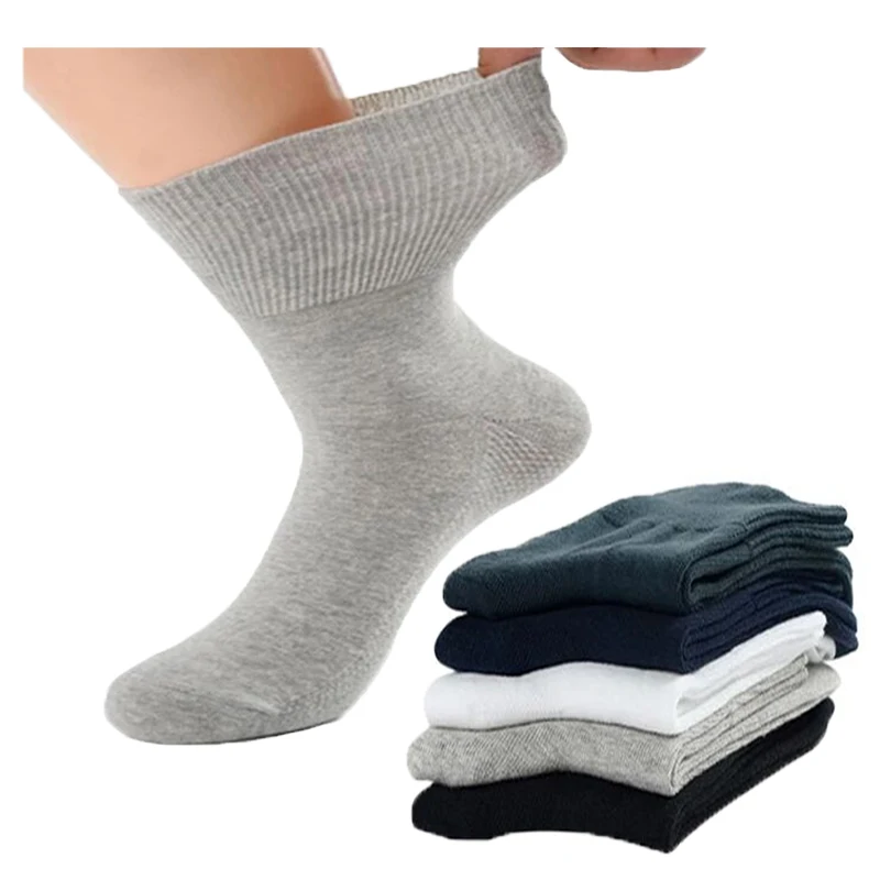 

10PCS=5Pairs Loose Mouth Socks Diabetic Prevent Varicose Veins Cotton Comfortable Older Hypertensive Patients Fat Man Socks Gift