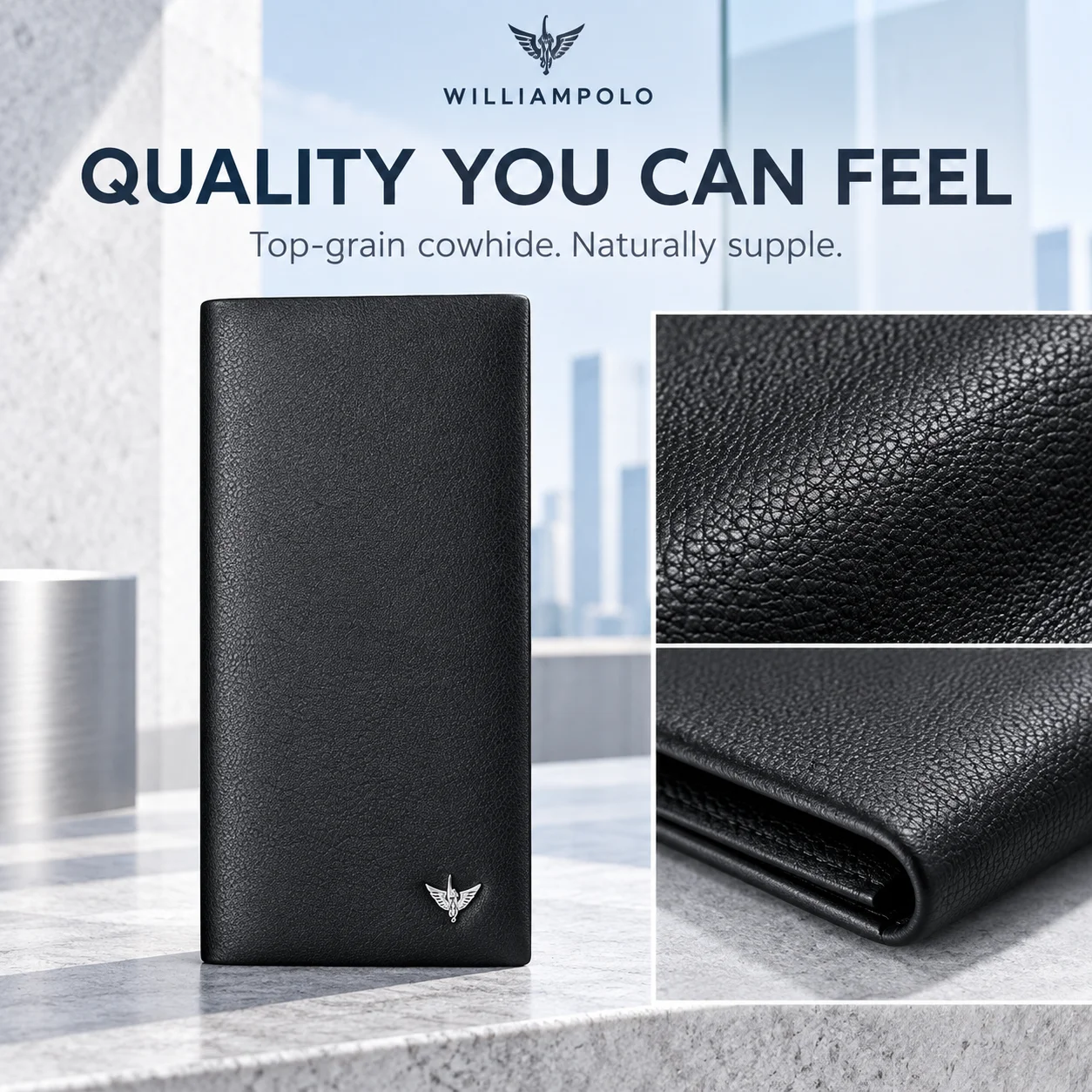 **Men's Genuine Leather Long Wallet Slim Cash Organizer Card Holder Customizable Premium Business Gift for Him**