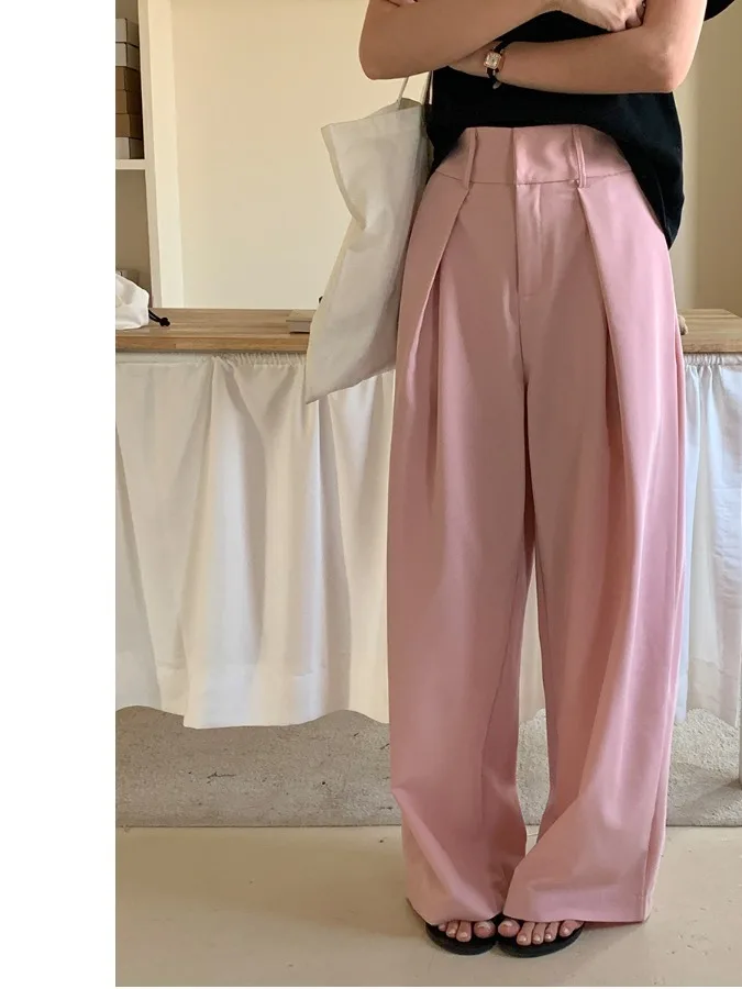 

Новые весенние женские повседневные брюки свободного кроя с высокой талией, драпировкой и эластичным поясом, в корейском стиле, однотонные, для отдыха