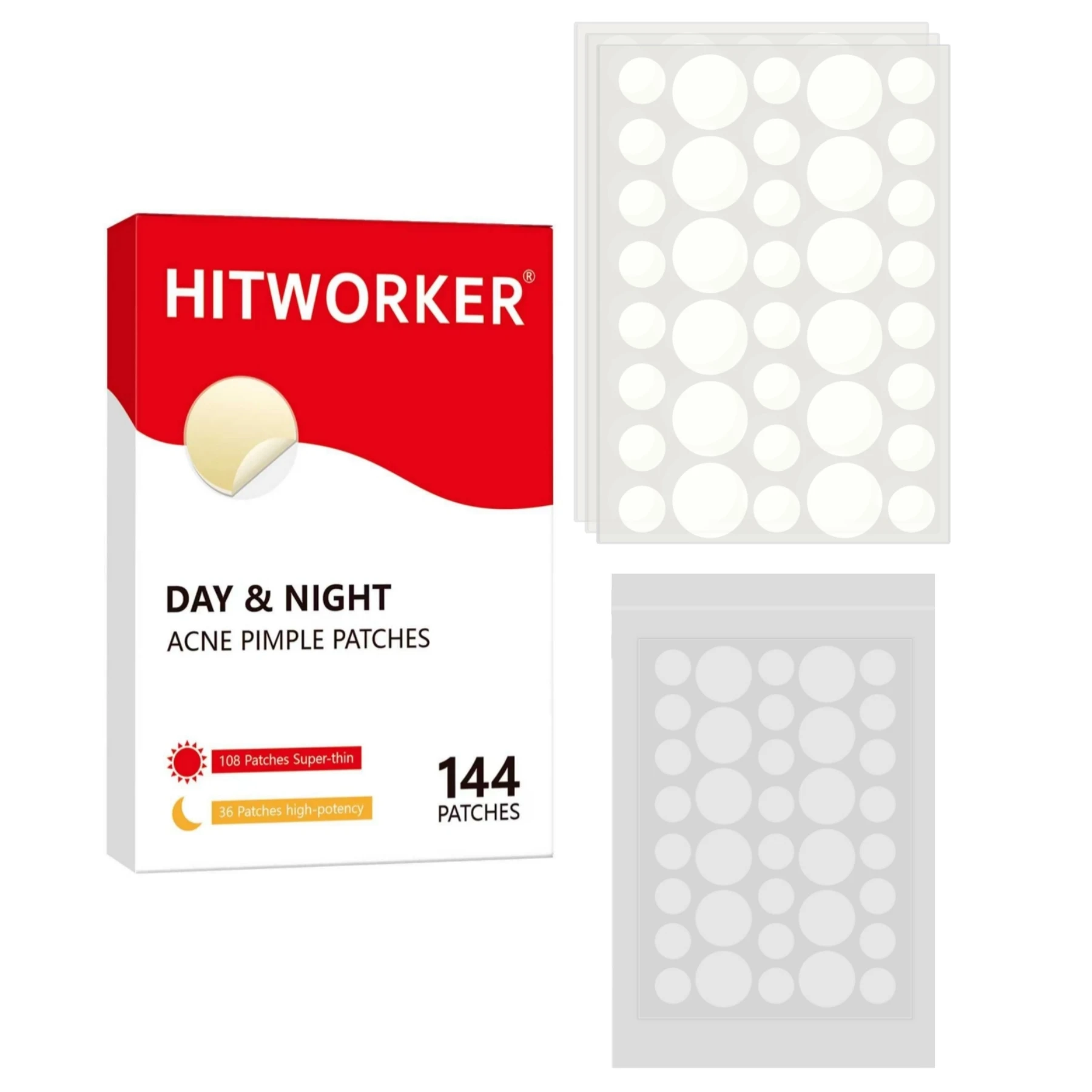 144PCS Pimple Cover Patches, Clear-Look Hydrocolloid Beauty Patches For Day And Night Use, Easy Peel Spot Cover（2 Types）
