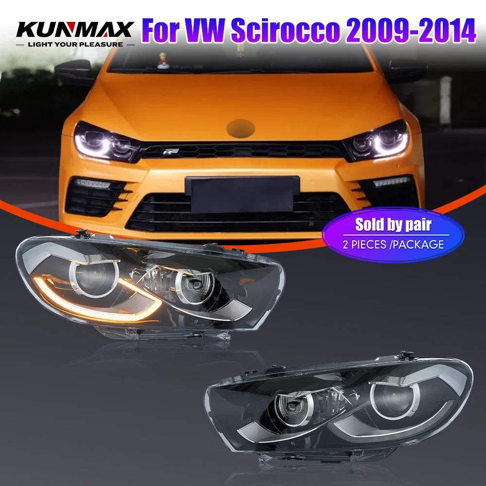 Pair Of LED Car Headlight Assembly For VW Scirocco 2009-2014 Front Head Lamp DRL Turning Signal Headlights Plug and Play