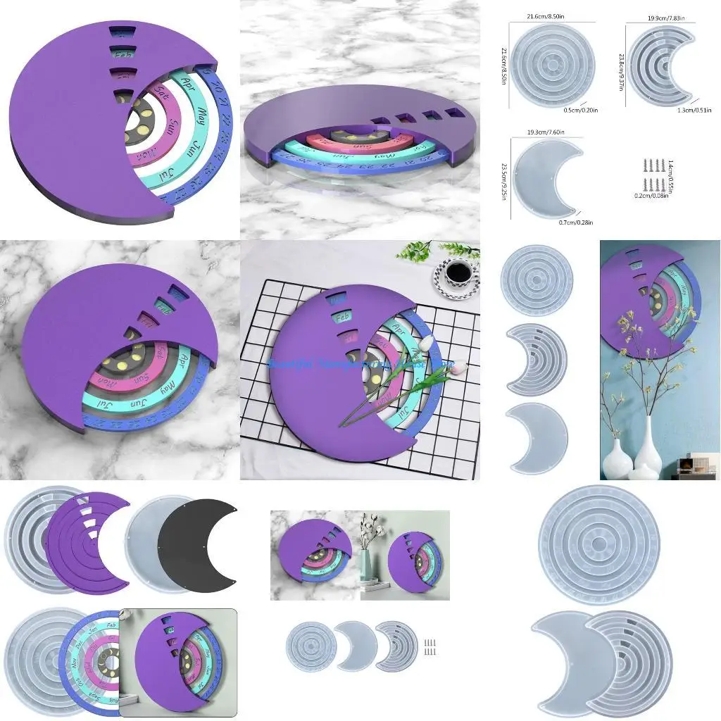 

E56A 3Pcs Resin Mold Round Calendar Plate Wall Hanging Decors Silicone Mold Calendar
