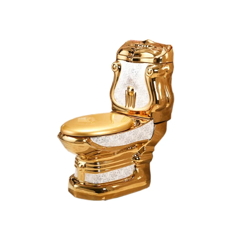 Floor Mount Luxury Sanitary Toilet Ceramic New Western Two-piece Set Gold