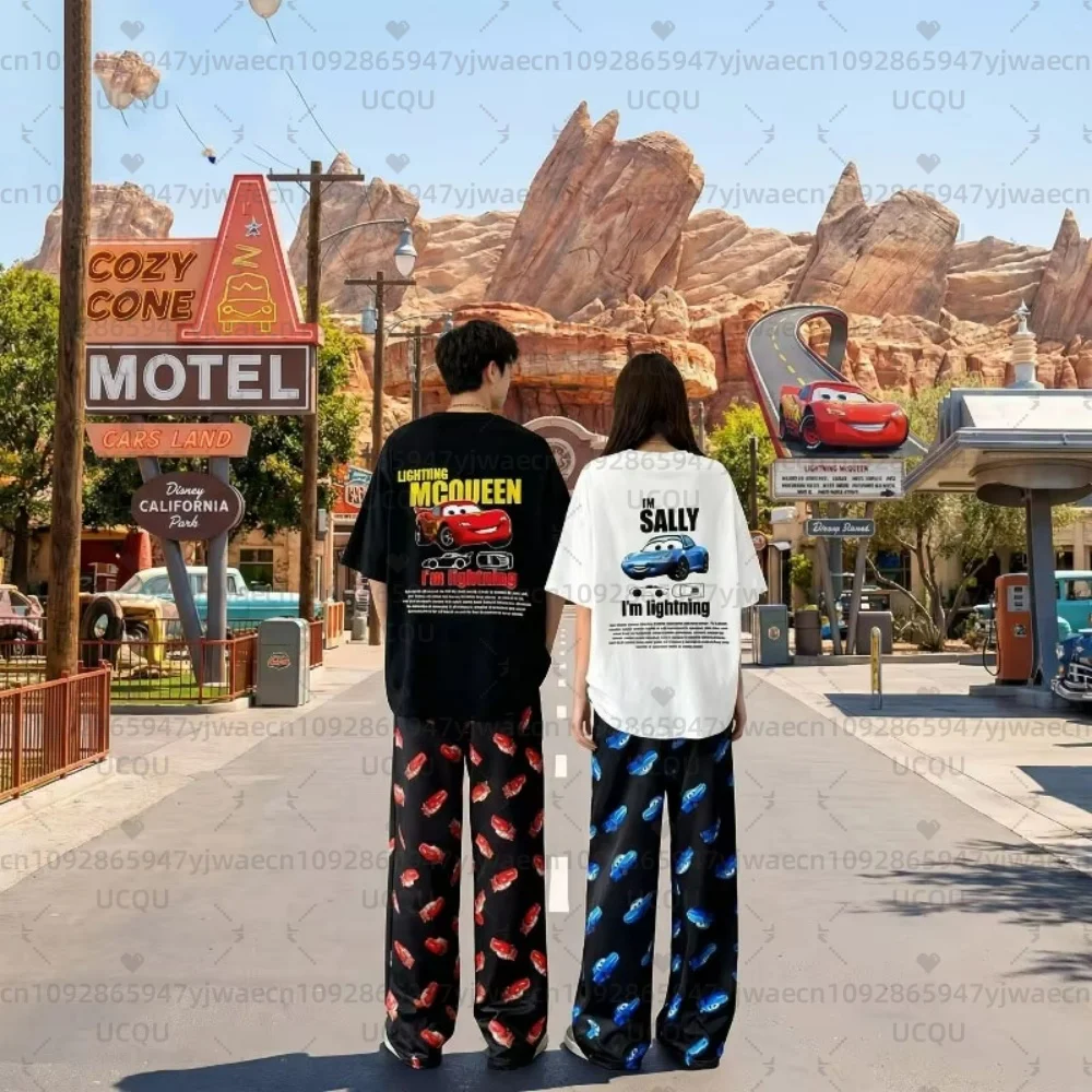 

Комплект летней одежды 2026: футболка и пижамные штаны «Машинки» (Микки Лайтнинг МакКвейн и Салли), большие размеры