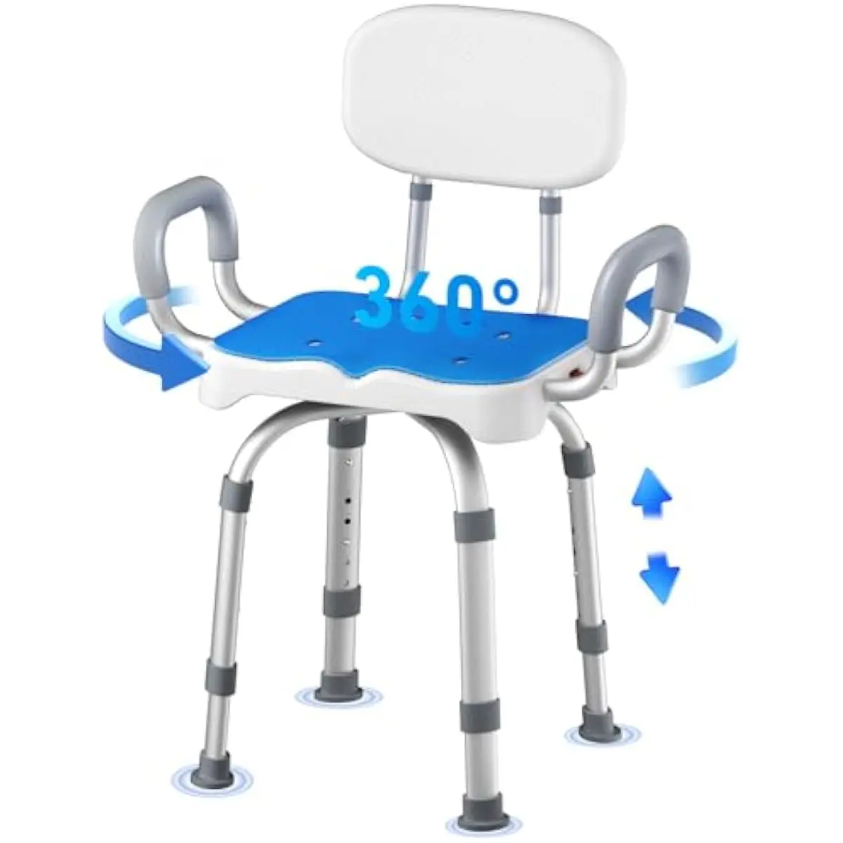 Swivel Shower Seat with 360-Degree Rotation and Locking Mechanism, 550 LB Capacity, Aluminum Frame, Adjustable Height Armrests B