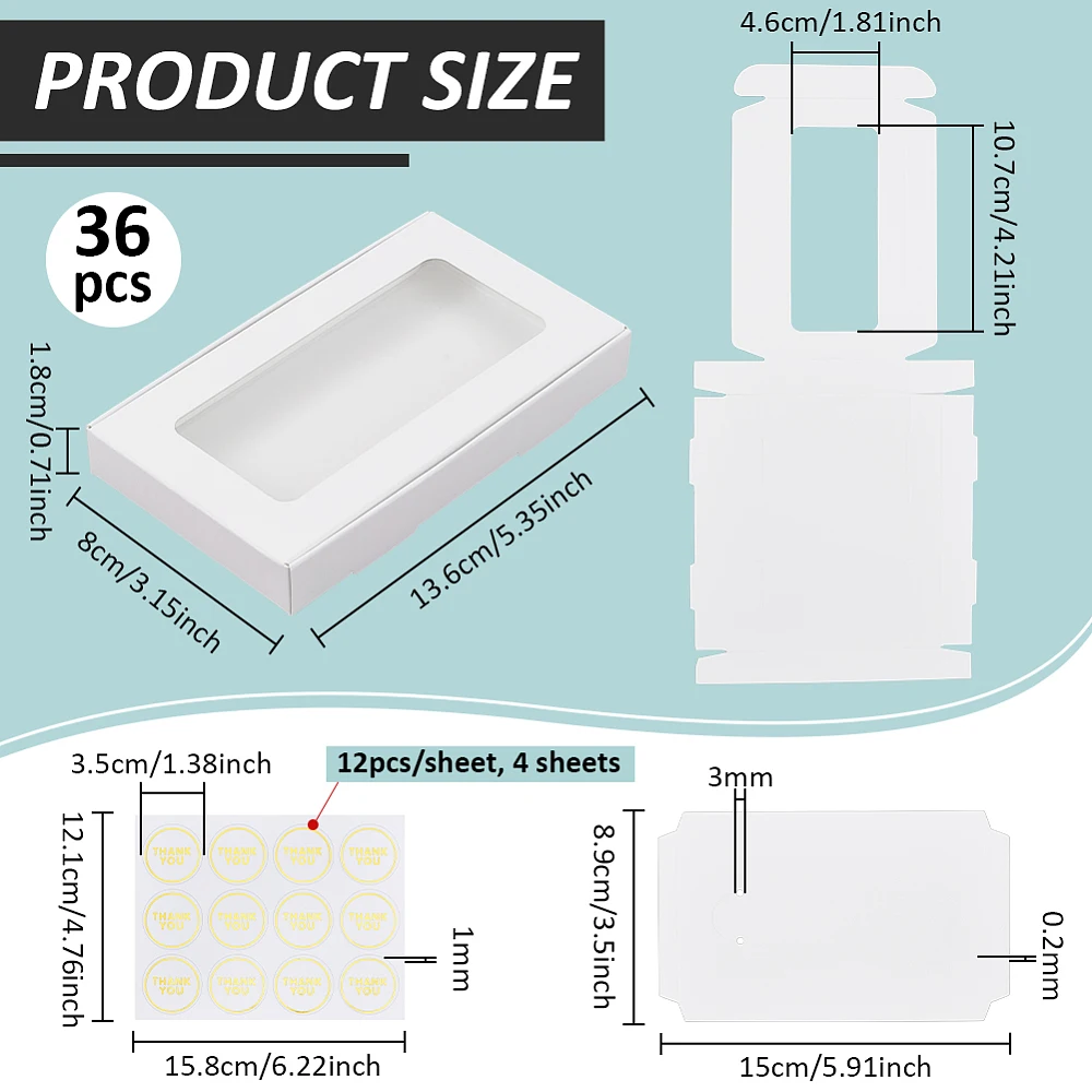 36PCS White Jewelry Boxes 5.4x3.1x0.7Inch Paper Boxes with Clear Window Small Gift Boxes with Sticker for Necklace