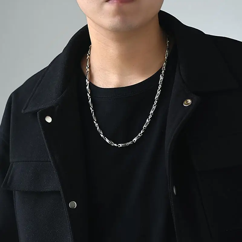 Factory Price S925 Sterling Silver Vintage Personalized Hip Hop Versatile Bold Trendy Mobius Bullwhip Chain Men's Necklace Gift view 6