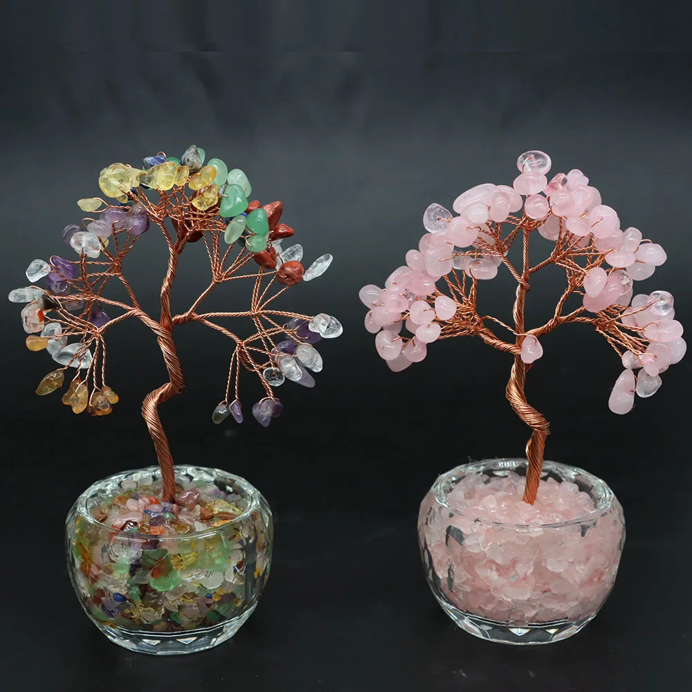 

4.3" Crystal Money Tree Natural Stones 7 Chakra Healing Crystals Stones Tree of Life Home Office Room Feng Shui Decoration