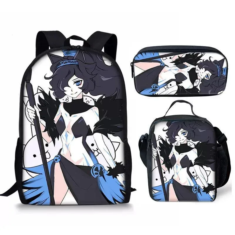 25COSThe Game Battle Cats حقيبة ظهر مدرسية حقيبة غداء مقلمة مجموعة للأطفال الطلاب