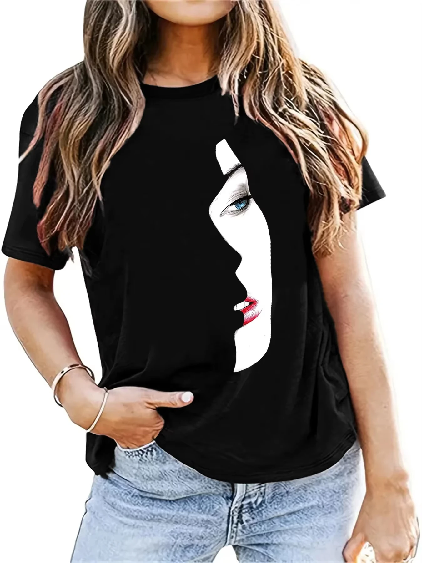 

New Fashionable Beauty Printed T-shirt Harajuku Short Sleeve Casual Round Neck Top Comfortable Casual T-shirt Maternity Clothes
