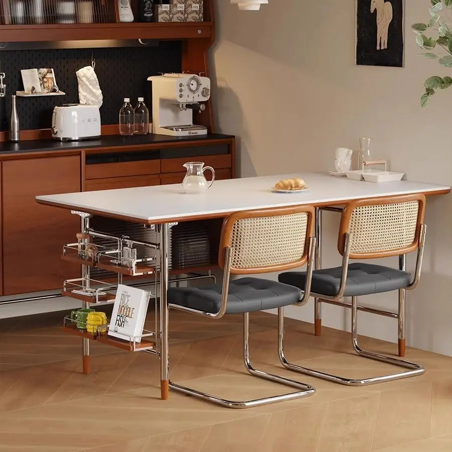 Dining table Solid wood rock slab Small apartment Restaurant Household rectangular dining table Medieval