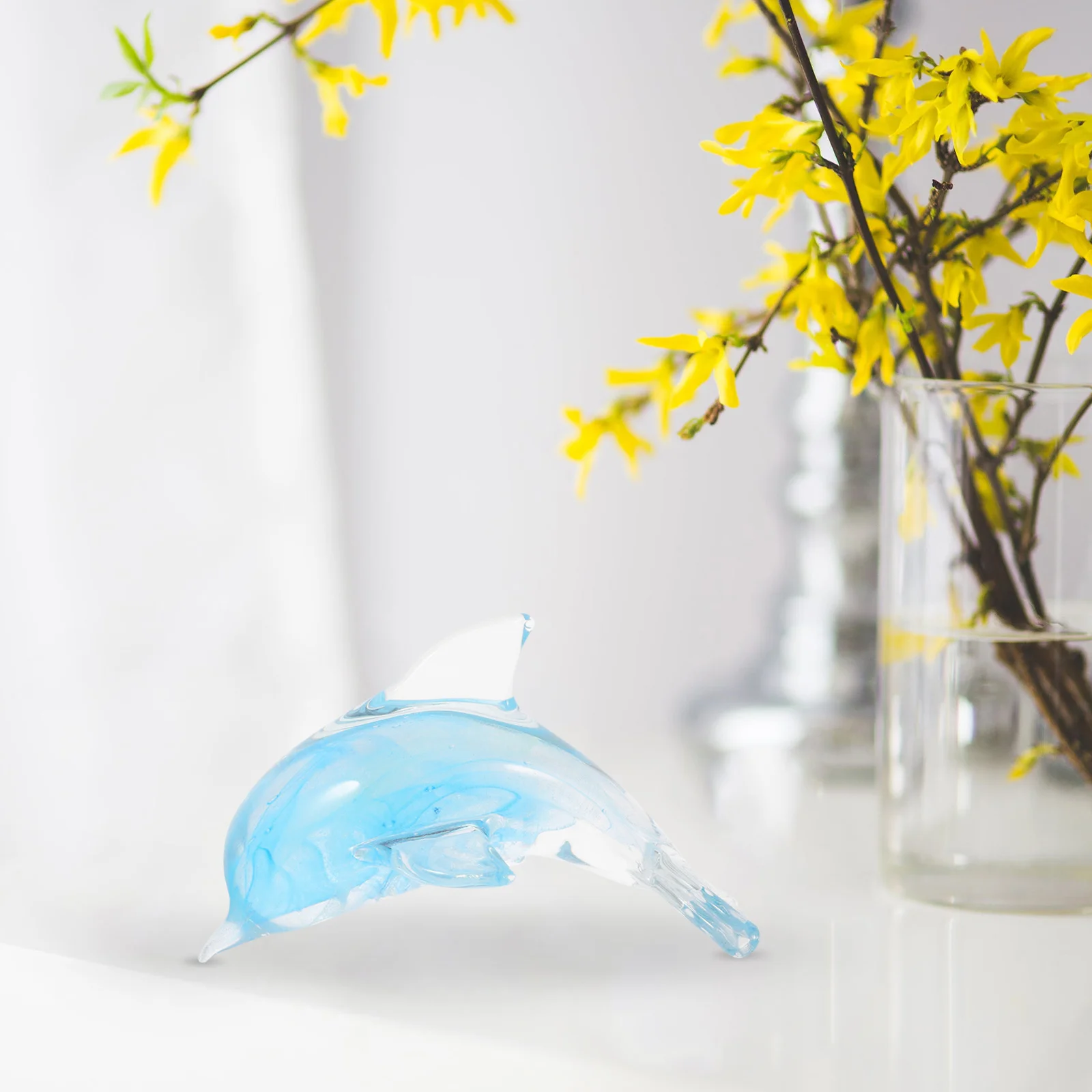

Sturdy Glass Dolphin Sculpture Chic Delicate Design for Home Desktop Decor Living Room Study Bedroom Cabinet Bar Ocean Theme