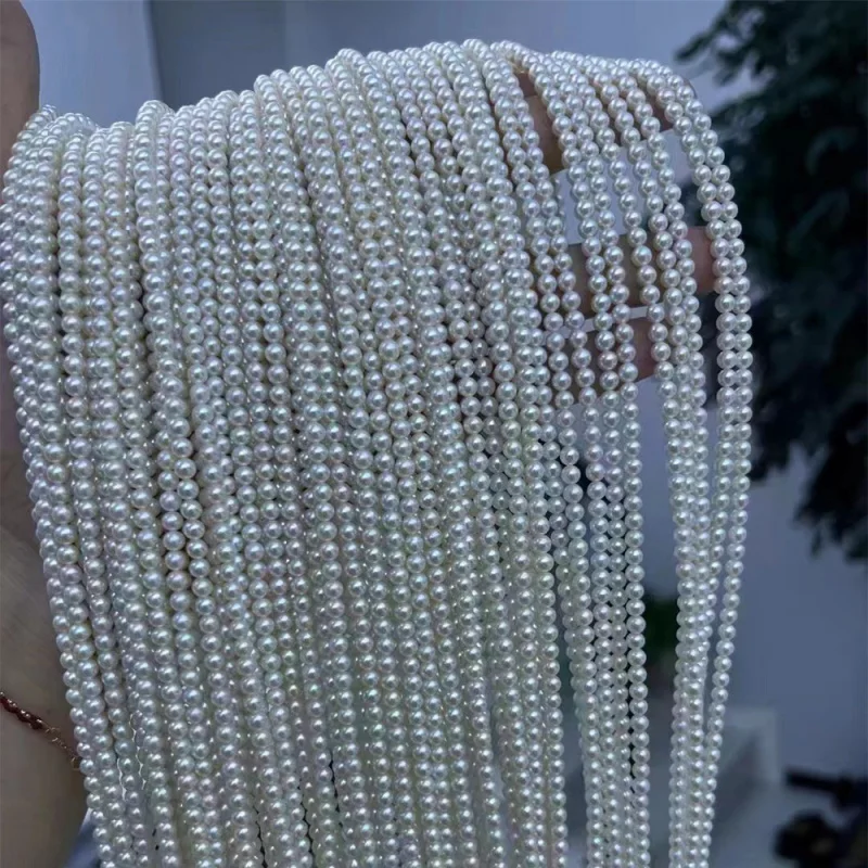 Nearly round 3-4mm freshwater pearl beads necklace, collarbone chain, bracelet semi-finished product