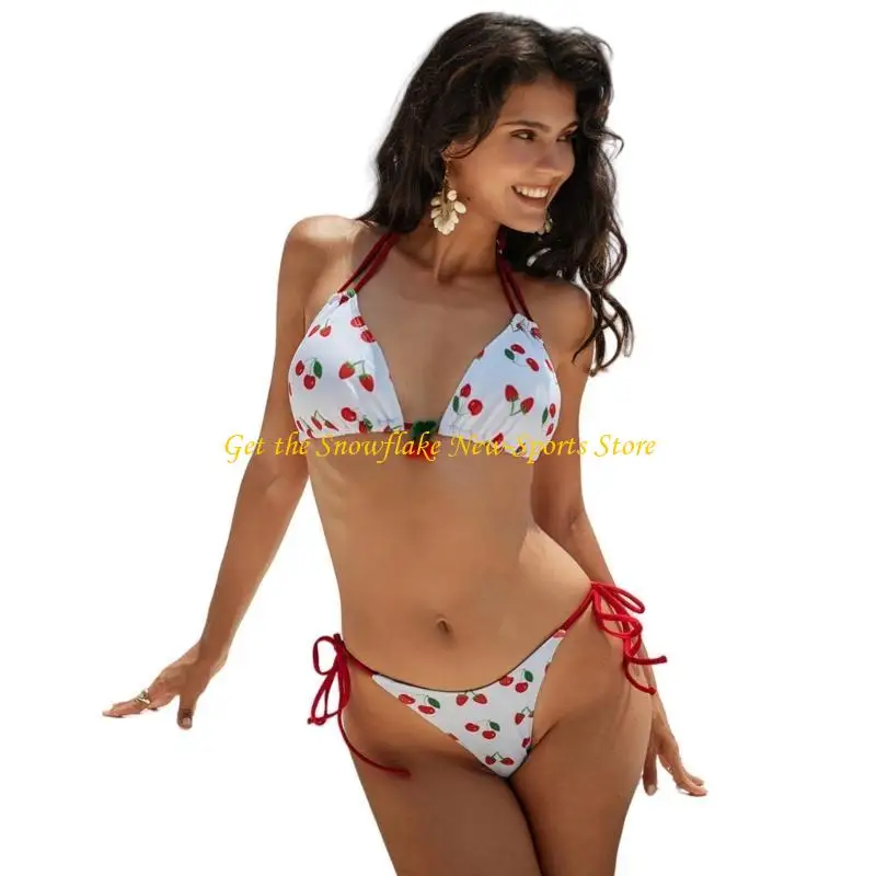 

E56D купальный костюм с высоким вырезом для женщин, купальный костюм с фруктовым принтом, комплект купальников с высоким два