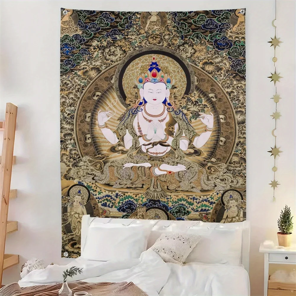 Tibetan Thangka Avalokiteshvara Wall Tapestry Buddha Decor Mandala Poster Wall Hanging Spiritual Meditation Room Yoga Altar Gift