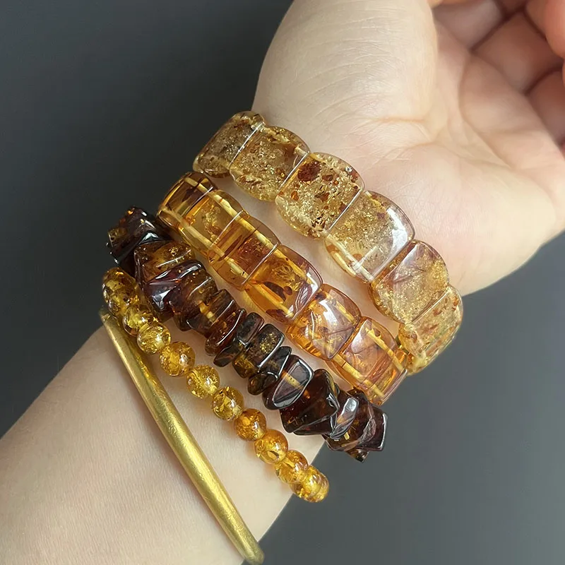 Natural Floral Amber Bracelet&Bangle Women Adult Jewelry High-End Handmade New Unique Original 100% Genuine Flower Amber Jewelry 5