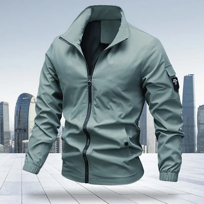 

Молодежная повседневная куртка-бомбер однотонного цвета с воротником-стойкой, мужская спортивная верхняя одежда из дышащего полиэстера с длинными рукавами и застежкой-молнией