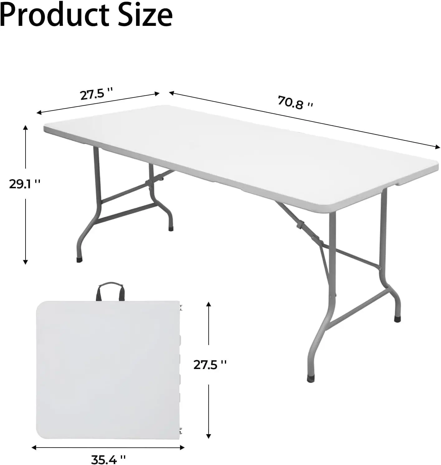 

6FT Foldable Plastic Dining Table, White, Indoor Outdoor Use, 330 lbs Capacity